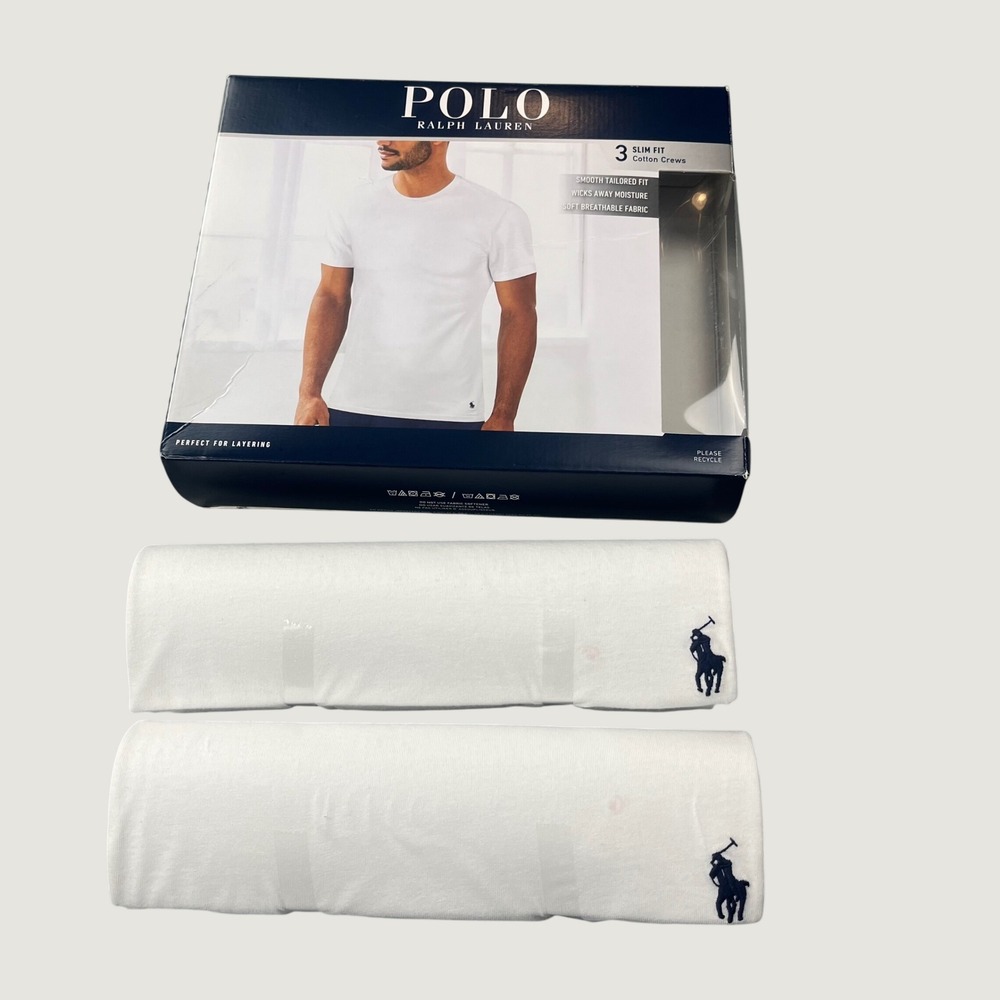 Polo Ralph Lauren 2-Pack Slim Fit Cotton Crew Neck T-Shirts Large White NIB